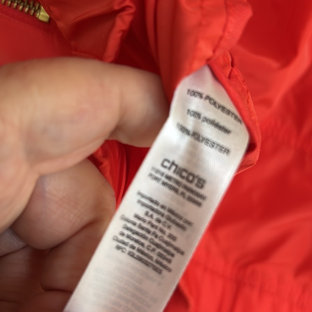 Chico’s Zenergy Orange Utility Full Zip Three Quarter Sleeved Windbreaker - Picture 9 of 9